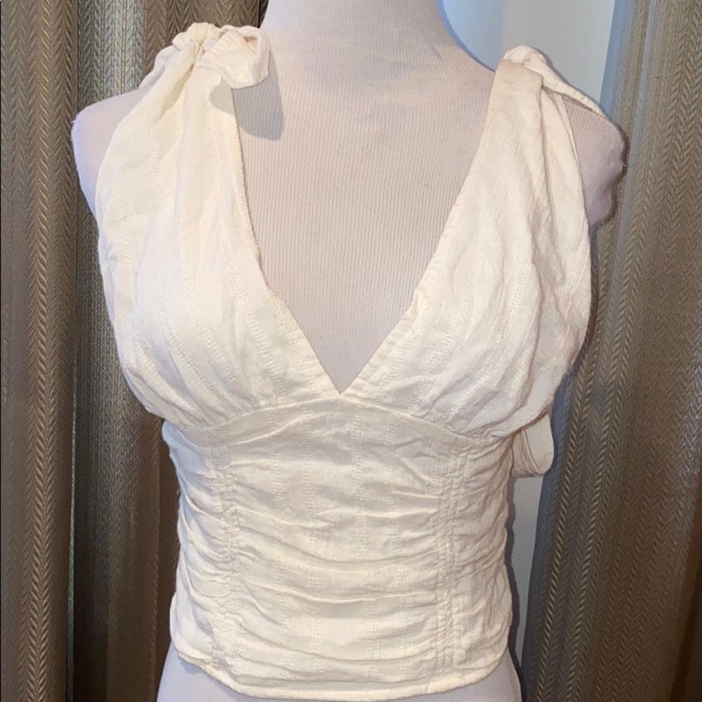 Free People Beige Cropped Top S Halter Festival